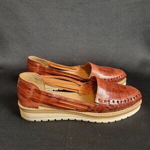Linea Diamante Huarache Brown Espadrill Leather Woven Shoes Slip On sz 10 Artist